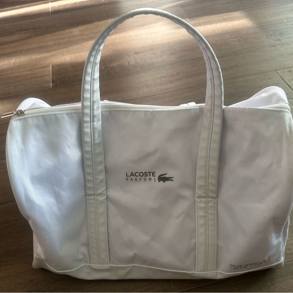 lacoste parfums white duffle bag Luggage Purse RARE zip Up Sports Weekender l 12
